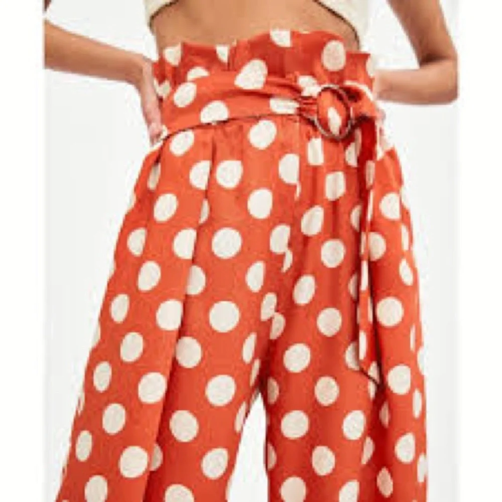 Zara Orange and White Polka Dot Wide-Leg Pants size XS - Picture 2 of 6